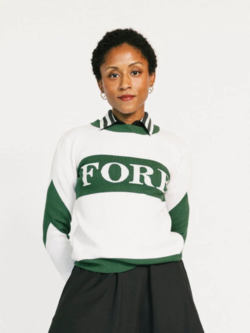 White & Green 'FORE’ Logo Knit Sweater